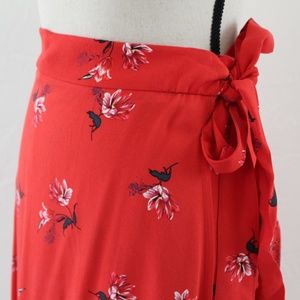 H&M Red Midi Floral Wrap Skirt